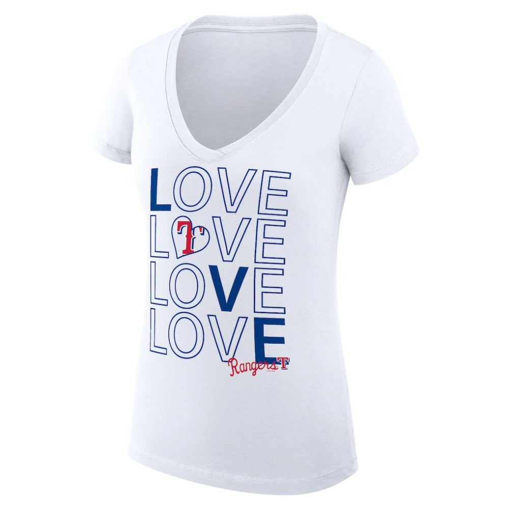 Texas Rangers G-III 4Her by Carl Banks Women's Super-Slim Fit Lightweight Love Graphic Team V-Neck T-Shirt - White