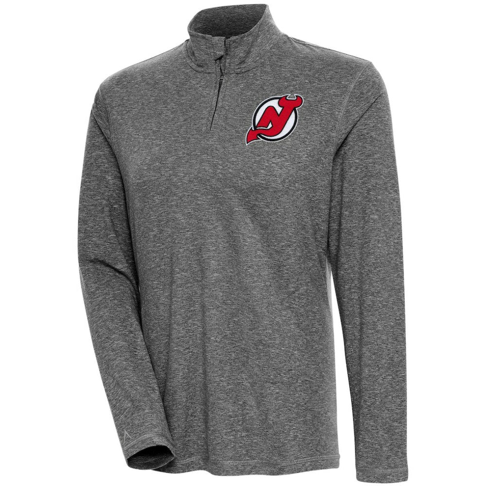 New Jersey Devils Antigua Women's Confront Quarter-Zip Pullover Top Heather Black