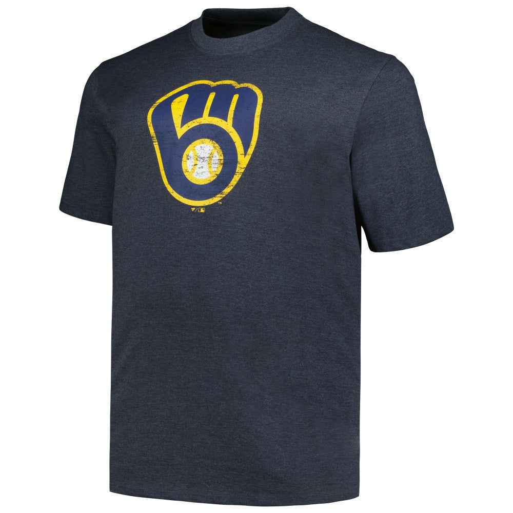 Milwaukee Brewers Profile Big & Tall Weathered Logo T-Shirt - Heather Navy