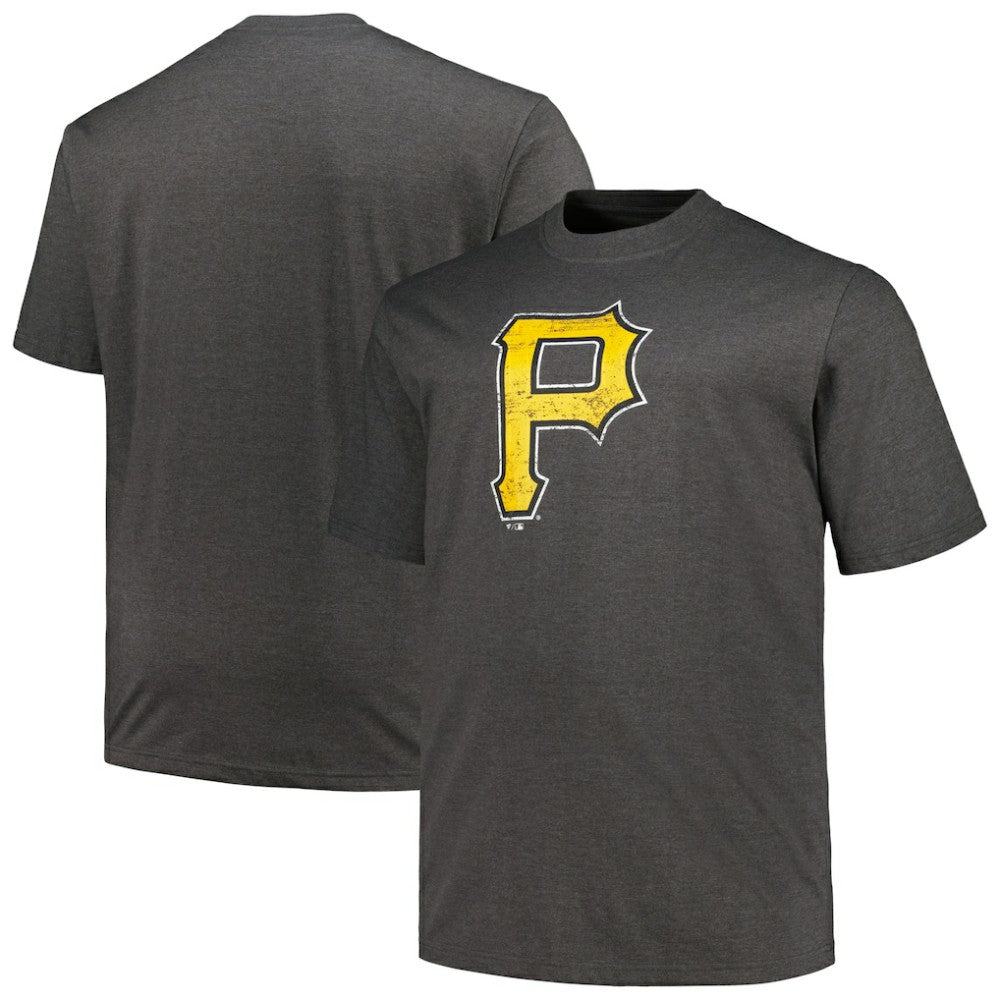 Pittsburgh Pirates Profile Big & Tall Weathered Logo T-Shirt - Heather Black
