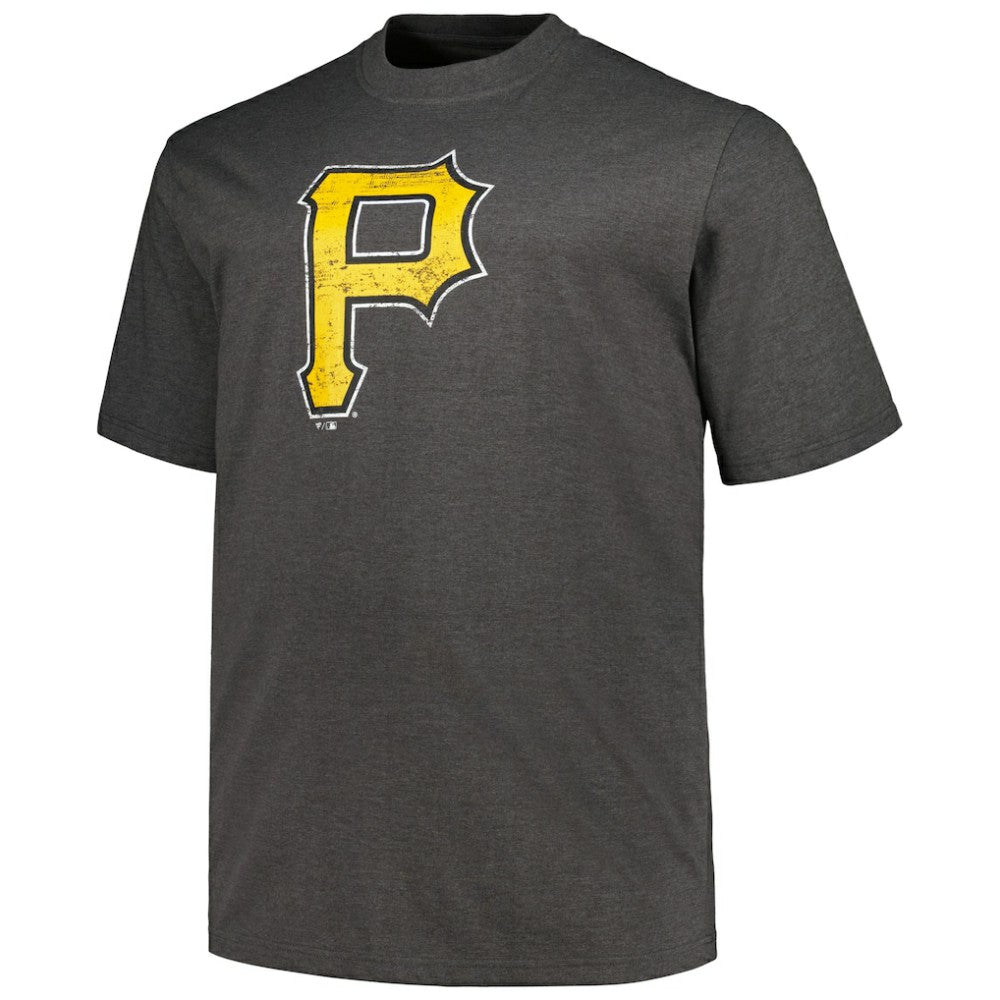 Pittsburgh Pirates Profile Big & Tall Weathered Logo T-Shirt - Heather Black