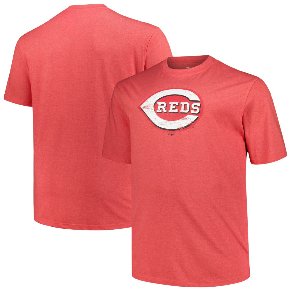 Cincinnati Reds Profile Big & Tall Weathered Logo T-Shirt - Heather Red