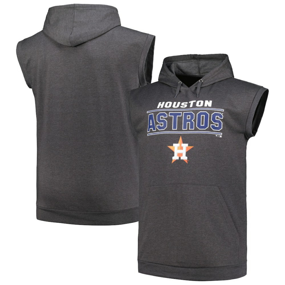 Houston Astros Profile Big & Tall Muscle Sleeveless Pullover Hoodie - Heather Charcoal