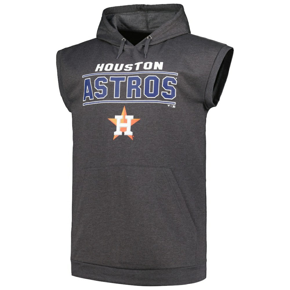 Houston Astros Profile Big & Tall Muscle Sleeveless Pullover Hoodie - Heather Charcoal