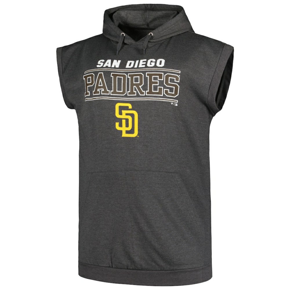 San Diego Padres Profile Big & Tall Muscle Sleeveless Pullover Hoodie - Heather Charcoal