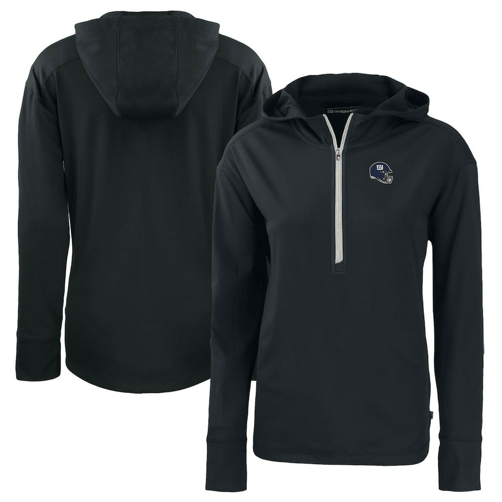 New York Giants Cutter & Buck Women's Helmet Daybreak Eco Recycled Half-Zip Hoodie - Black for sale