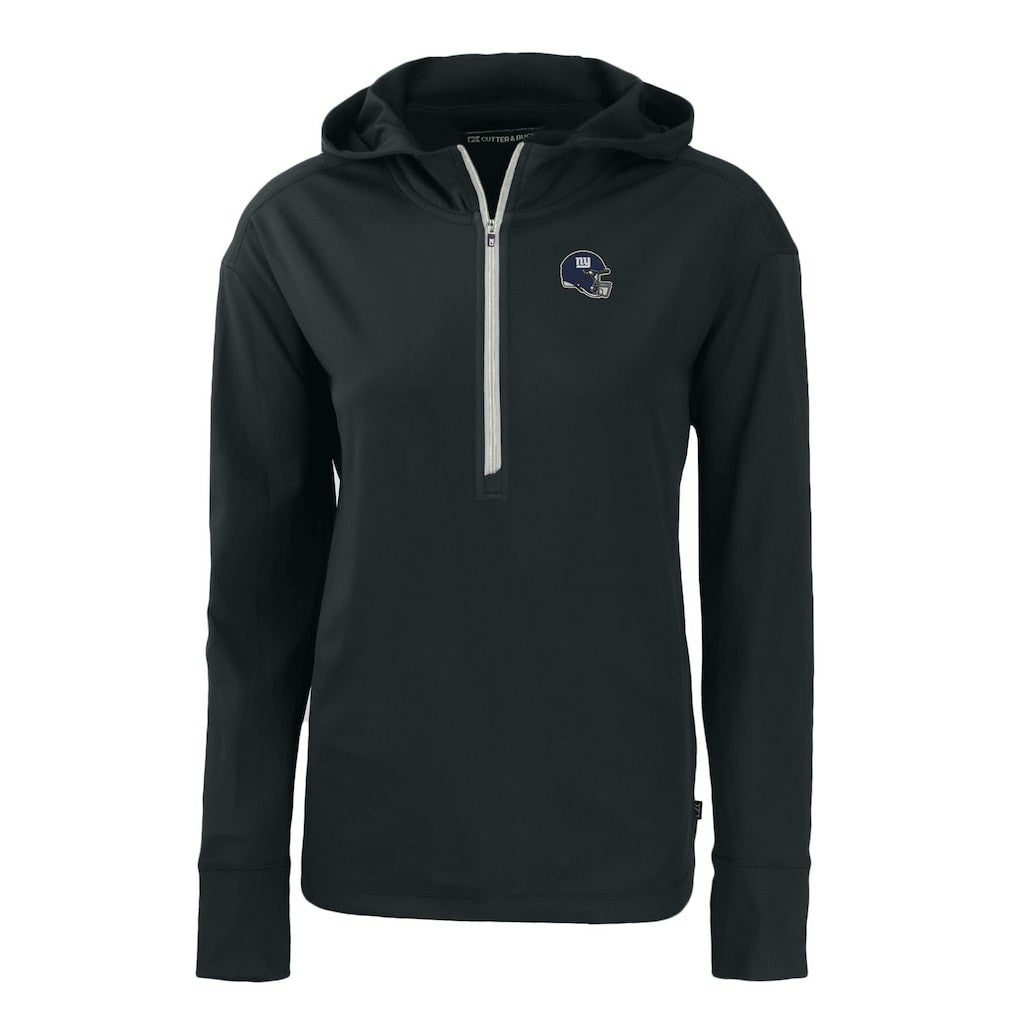 New York Giants Cutter & Buck Women's Helmet Daybreak Eco Recycled Half-Zip Hoodie - Black for sale