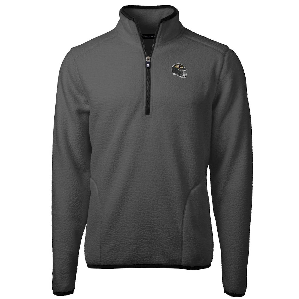 Baltimore Ravens Cutter & Buck Helmet Cascade Eco Sherpa Fleece Quarter-Zip Pullover Jacket - Gray/Black for sale