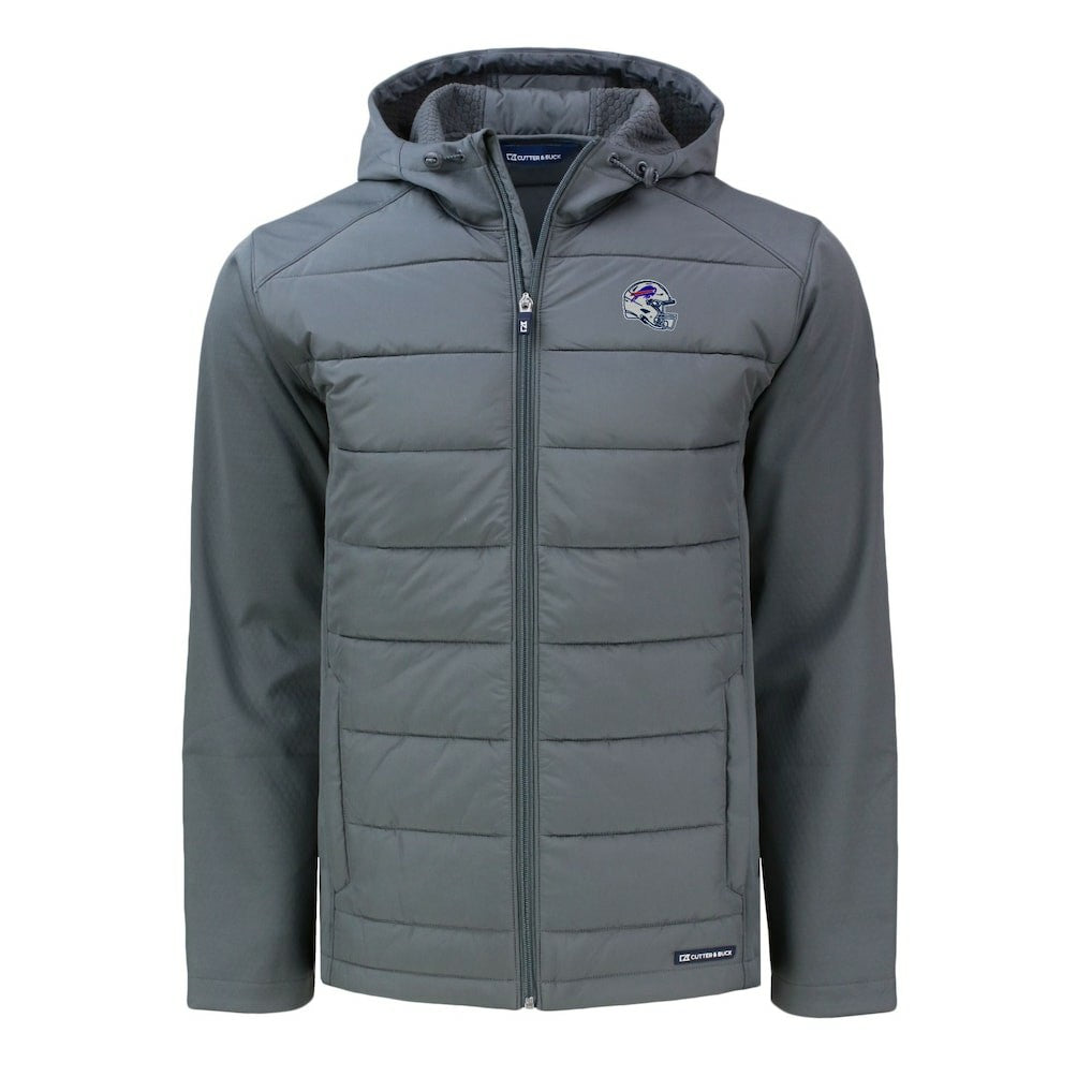 Buffalo Bills Cutter & Buck Helmet Evoke Hybrid Eco Softshell Recycled Full-Zip Hoodie Jacket - Gray on sale