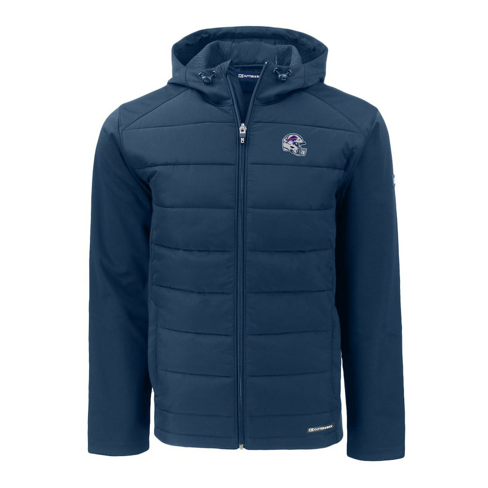 Buffalo Bills Cutter & Buck Helmet Evoke Hybrid Eco Softshell Recycled Full-Zip Hoodie Jacket - Navy sale