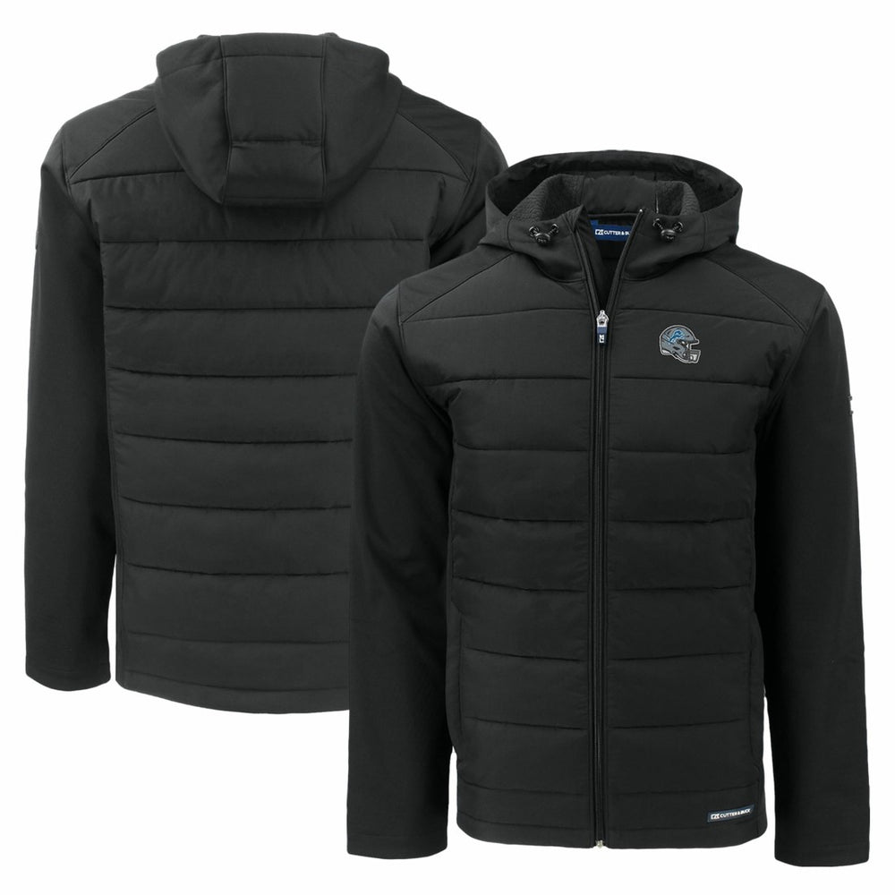 Detroit Lions Cutter & Buck Helmet Evoke Hybrid Eco Softshell Recycled Full-Zip Hoodie Jacket - Black on sale