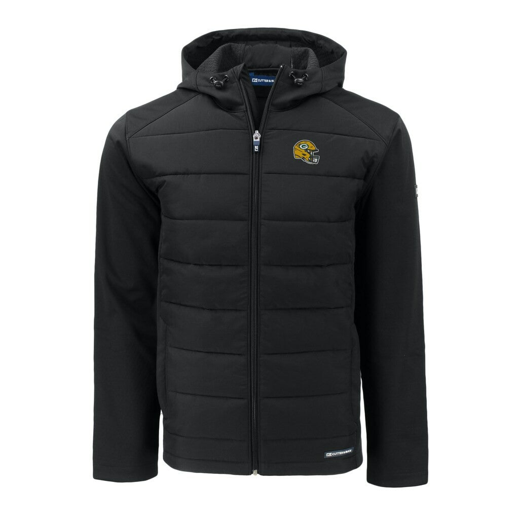 Green Bay Packers Cutter & Buck Helmet Evoke Hybrid Eco Softshell Recycled Full-Zip Hoodie Jacket - Black sale