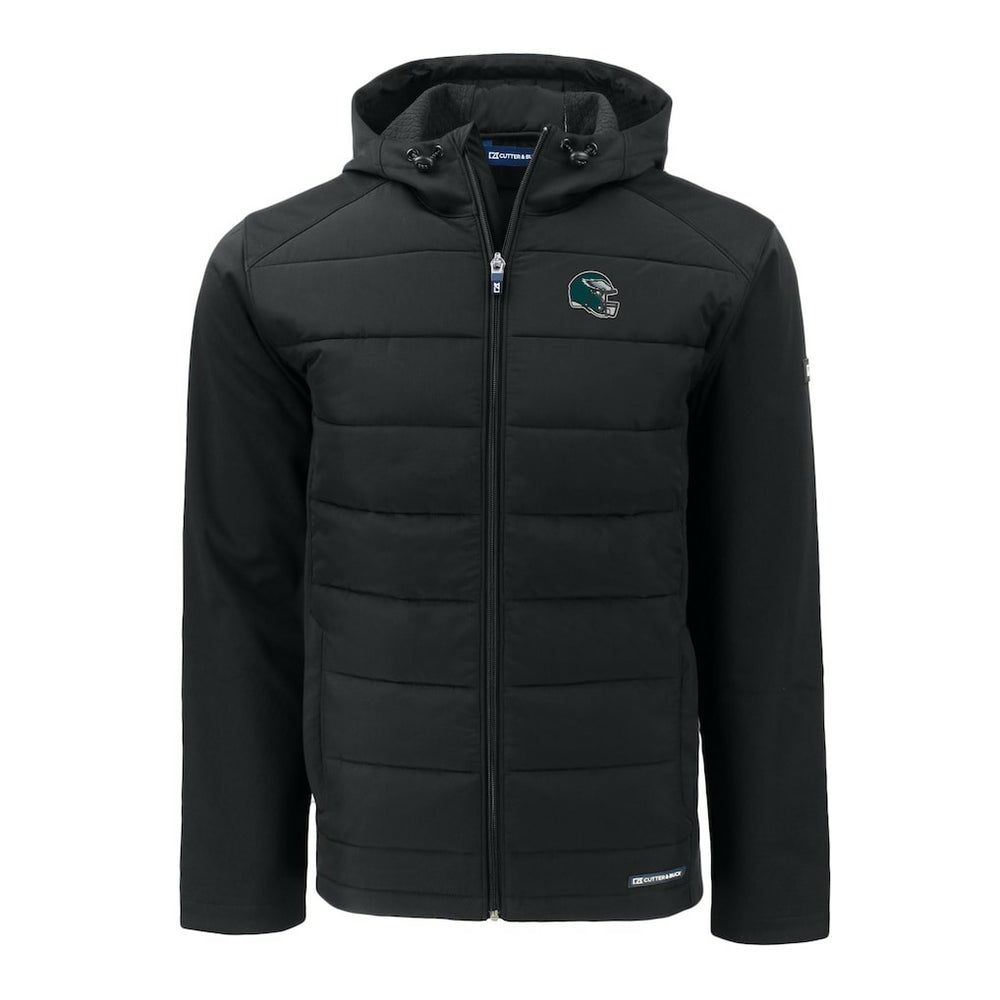 Philadelphia Eagles Cutter & Buck Helmet Evoke Hybrid Eco Softshell Recycled Full-Zip Hoodie Jacket - Black for sale