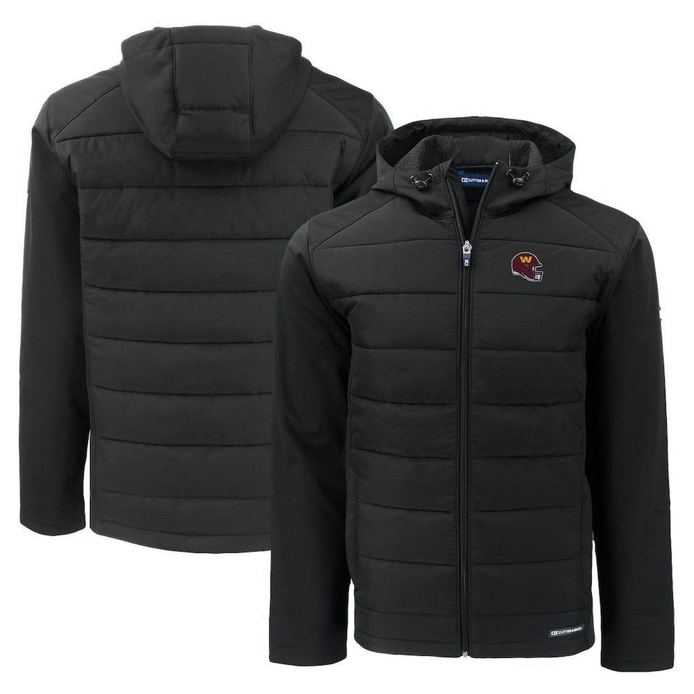 Washington Commanders Cutter & Buck Helmet Evoke Hybrid Eco Softshell Recycled Full-Zip Hoodie Jacket - Black cheap