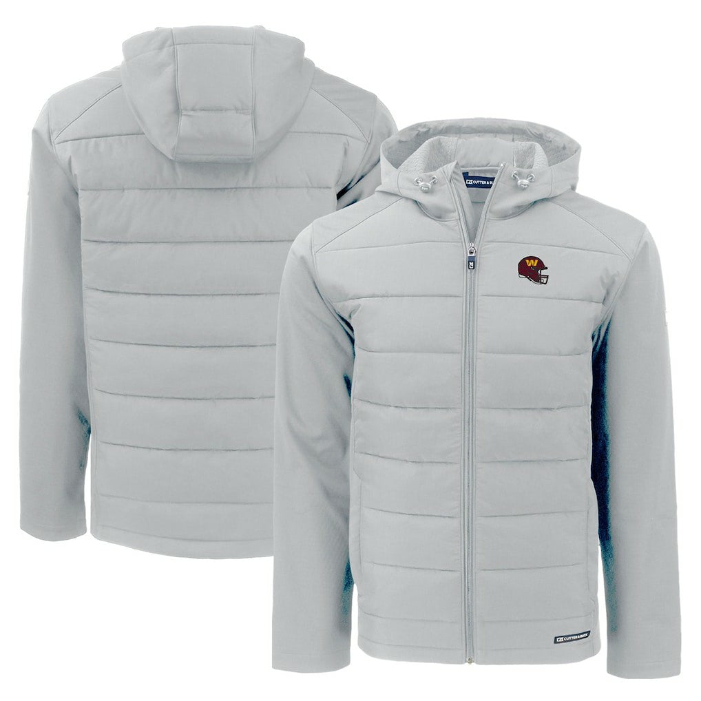 Washington Commanders Cutter & Buck Helmet Evoke Hybrid Eco Softshell Recycled Full-Zip Hoodie Jacket - Gray for sale