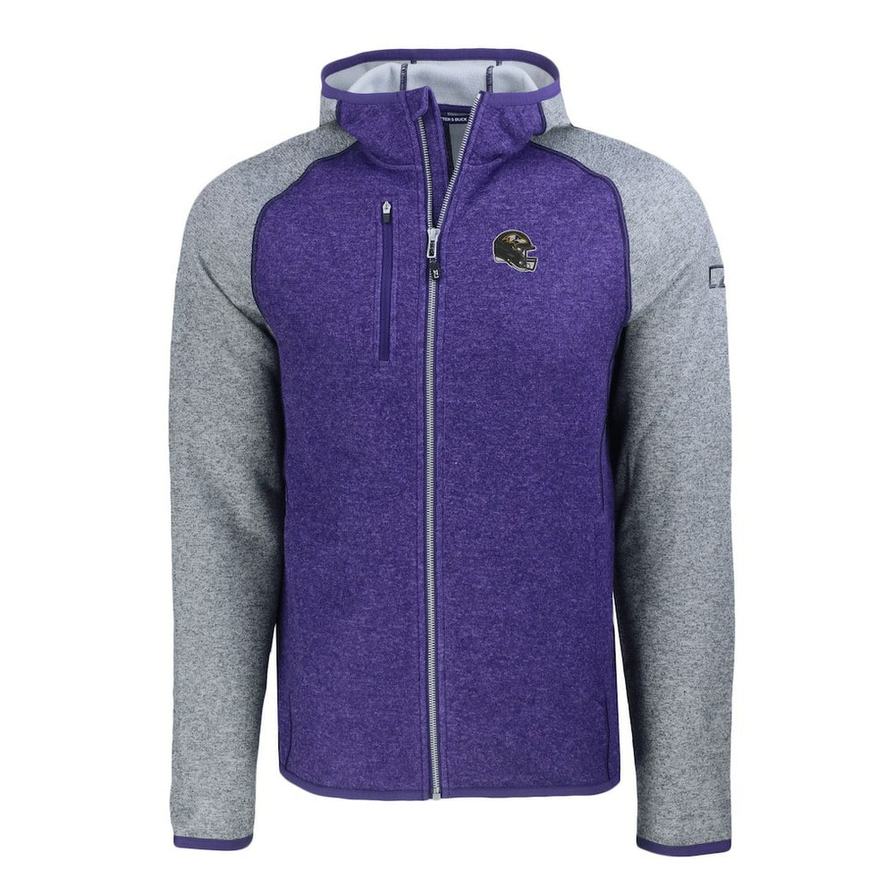 Baltimore Ravens Cutter & Buck Helmet Mainsail Sweater-Knit Full-Zip Hoodie - Heather Purple/Heather Gray discount
