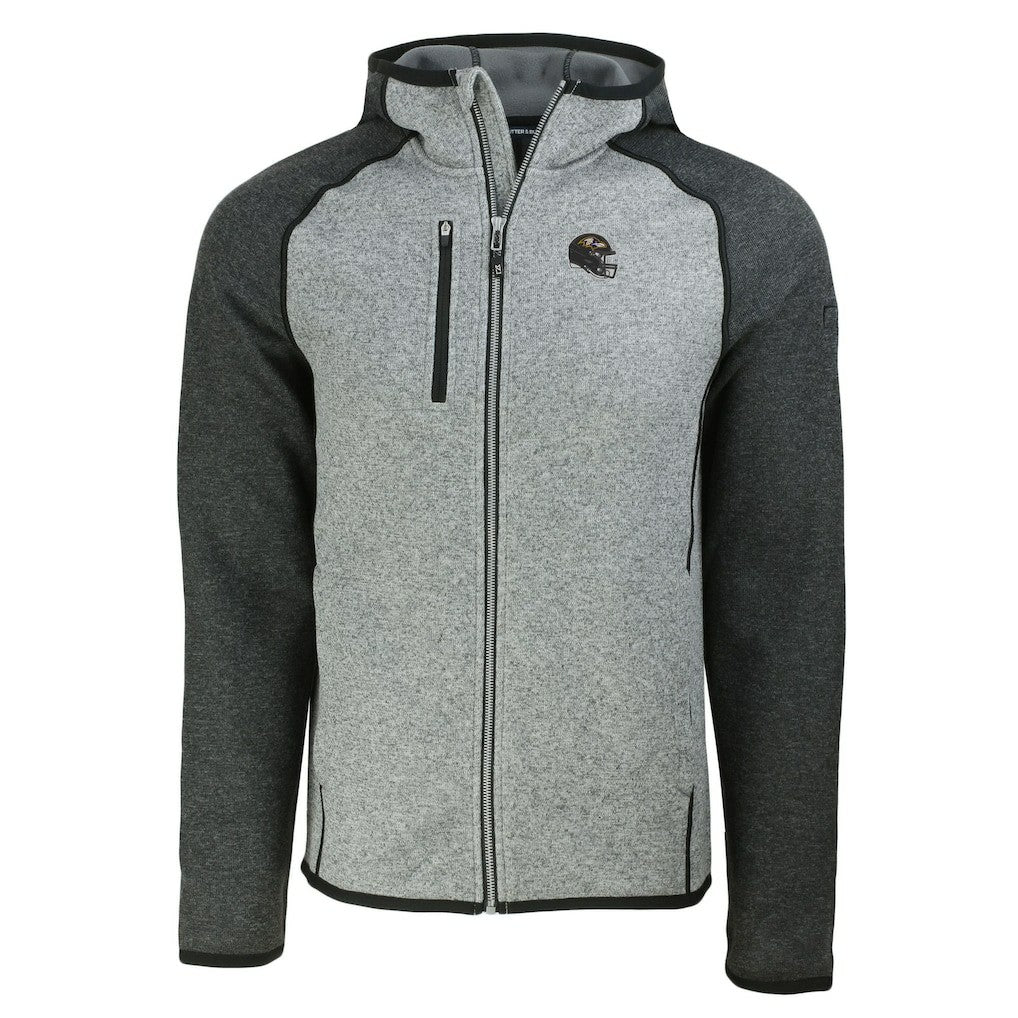 Baltimore Ravens Cutter & Buck Helmet Mainsail Sweater-Knit Full-Zip Hoodie - Heather Gray/Heather Charcoal online