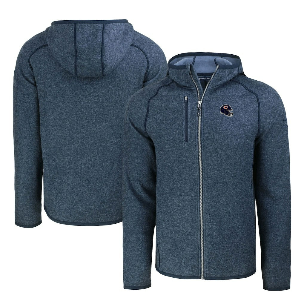 Chicago Bears Cutter & Buck Helmet Mainsail Sweater-Knit Full-Zip Hoodie - Heather Navy cheap