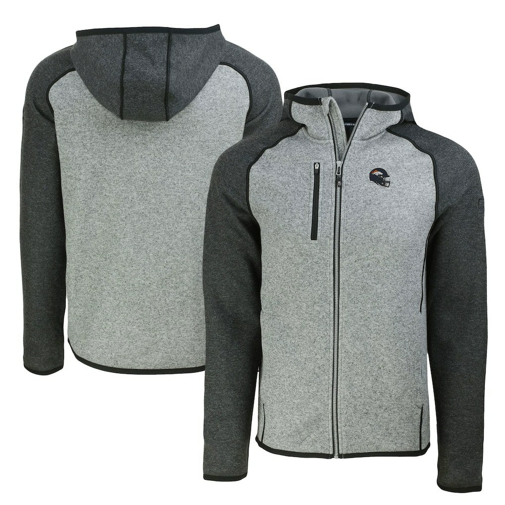 Denver Broncos Cutter & Buck Helmet Mainsail Sweater-Knit Full-Zip Hoodie - Heather Gray/Heather Charcoal sale