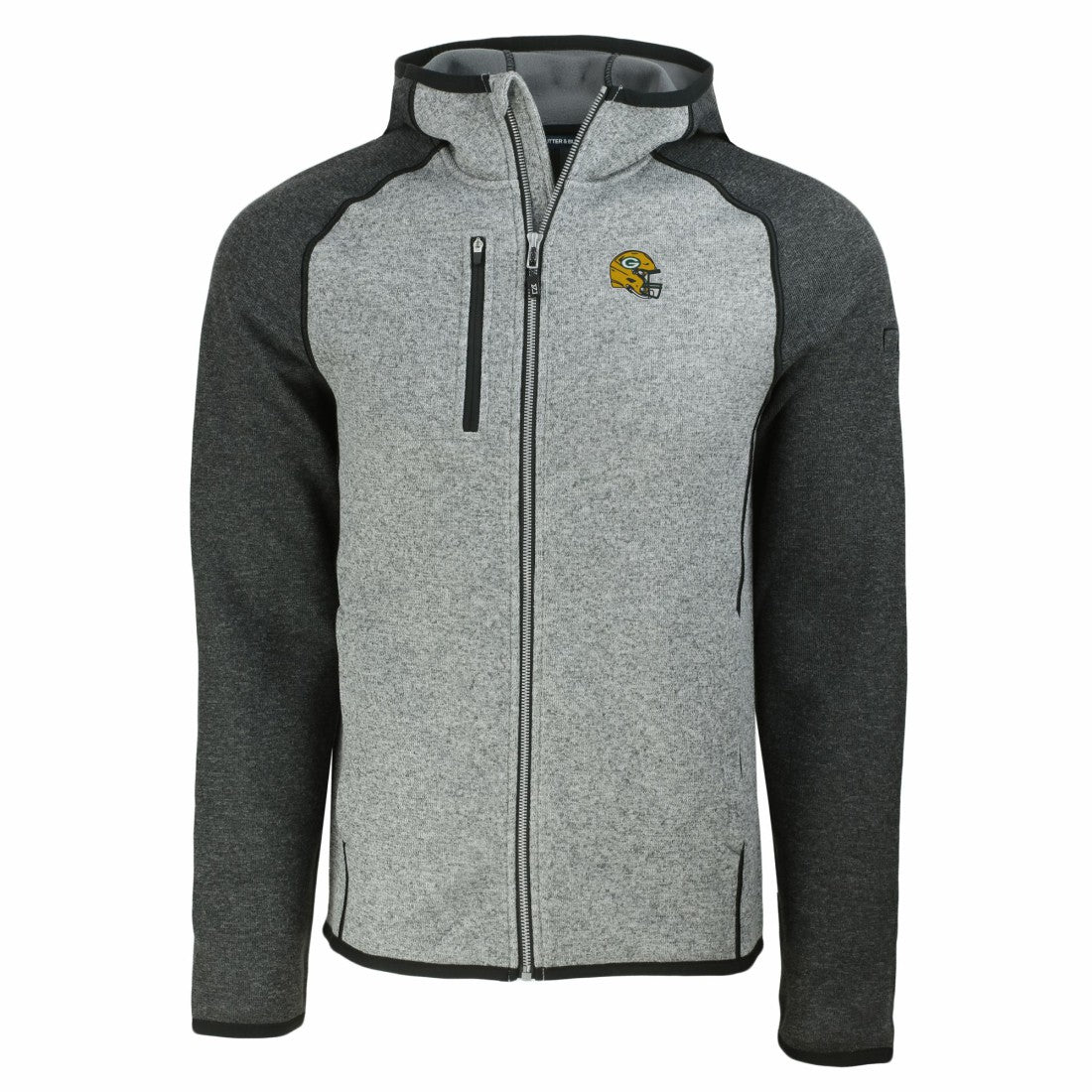 Green Bay Packers Cutter & Buck Helmet Mainsail Sweater-Knit Full-Zip Hoodie - Heather Gray/Heather Charcoal cheap