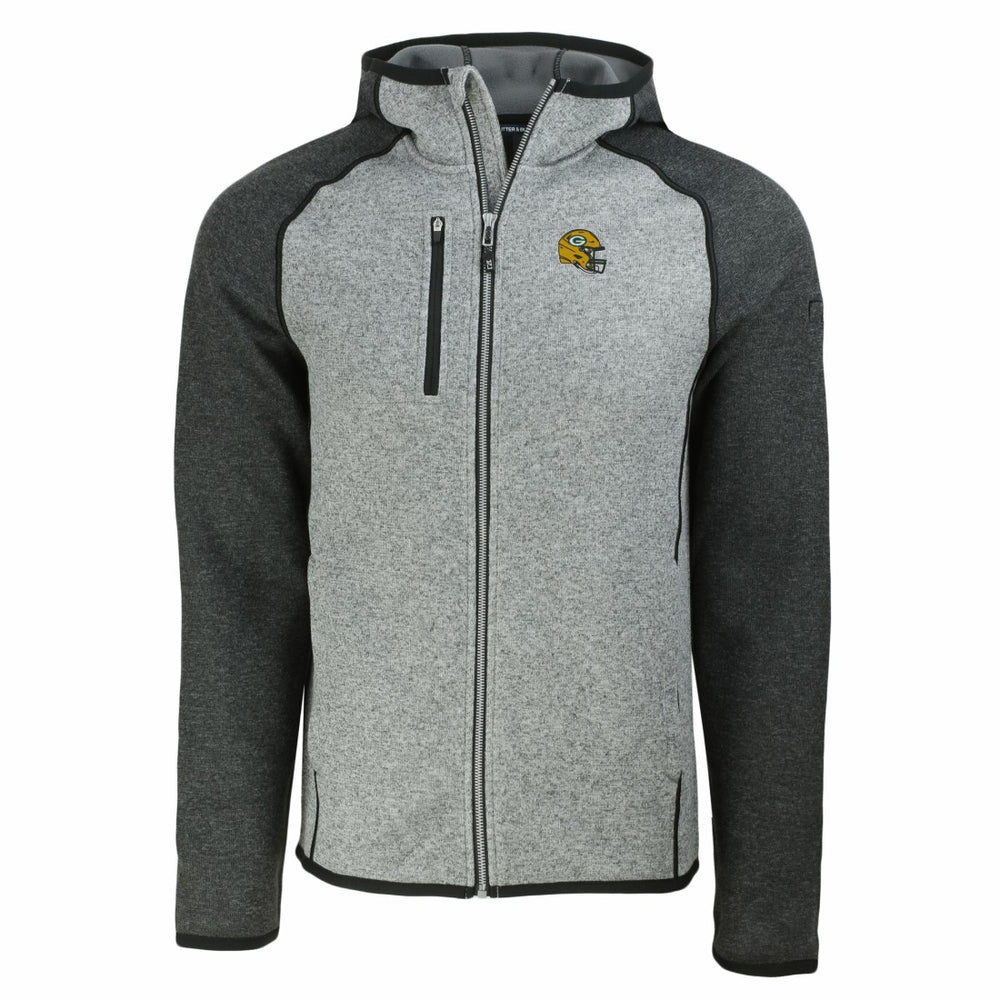 Green Bay Packers Cutter & Buck Helmet Mainsail Sweater-Knit Full-Zip Hoodie - Heather Gray/Heather Charcoal cheap
