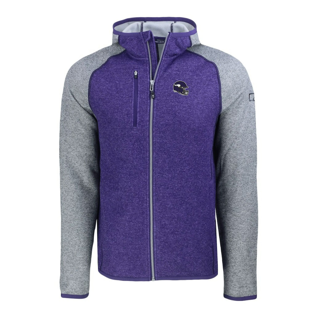 Minnesota Vikings Cutter & Buck Helmet Mainsail Sweater-Knit Full-Zip Hoodie - Heather Purple/Heather Gray discount
