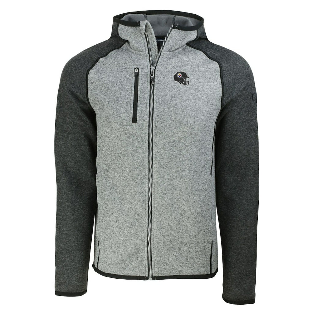 Pittsburgh Steelers Cutter & Buck Helmet Mainsail Sweater-Knit Full-Zip Hoodie - Heather Gray/Heather Charcoal on sale