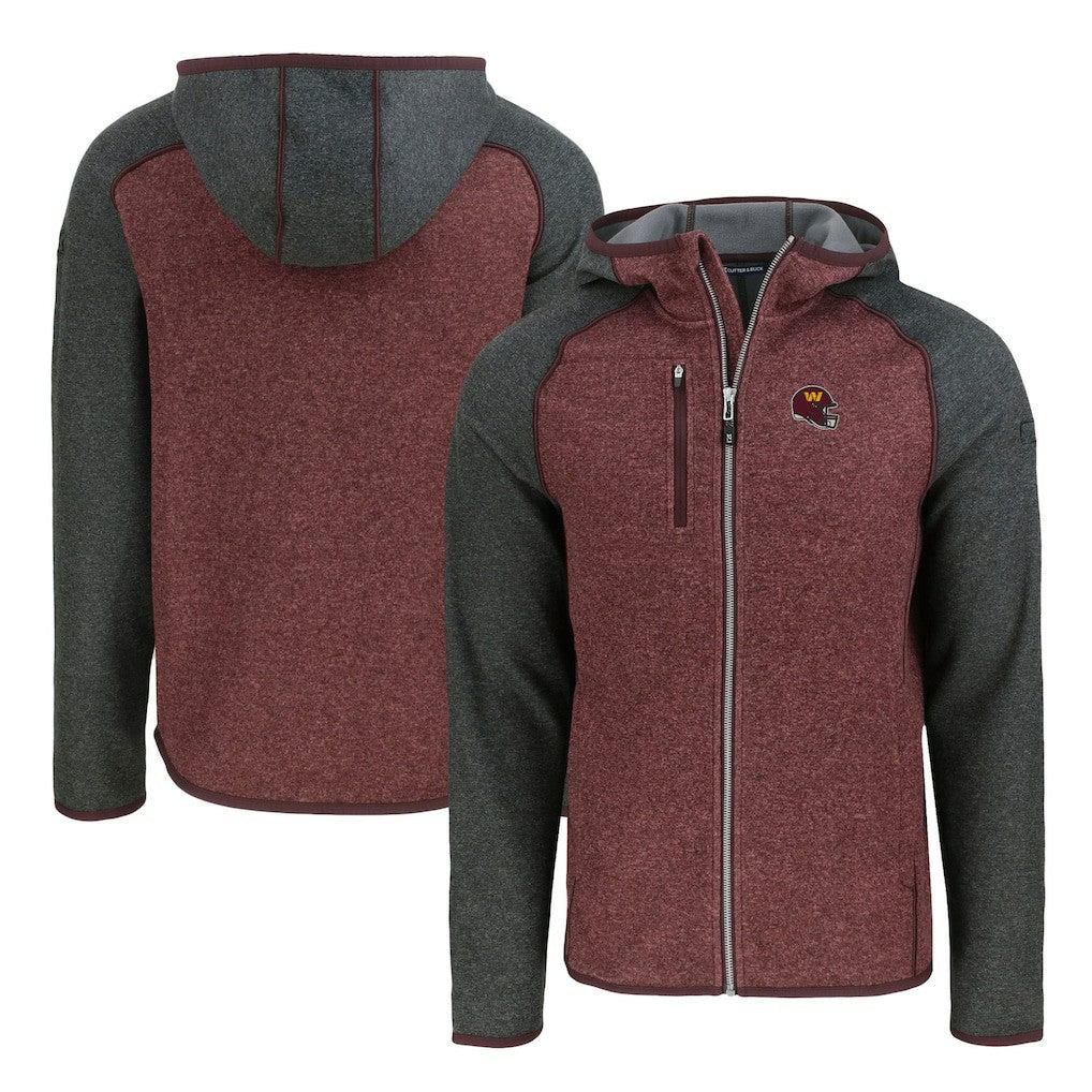 Washington Commanders Cutter & Buck Helmet Mainsail Sweater-Knit Full-Zip Hoodie - Burgundy/Heather Charcoal discount