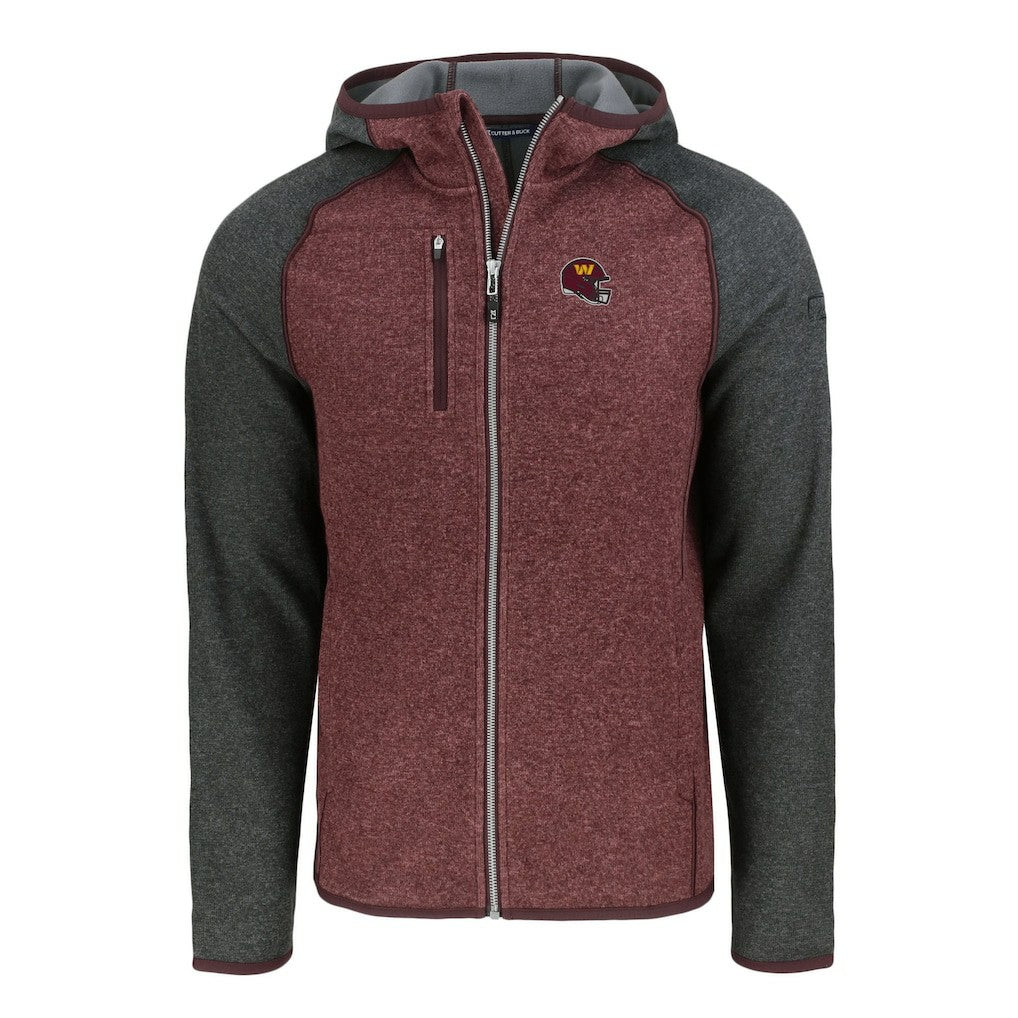 Washington Commanders Cutter & Buck Helmet Mainsail Sweater-Knit Full-Zip Hoodie - Burgundy/Heather Charcoal discount