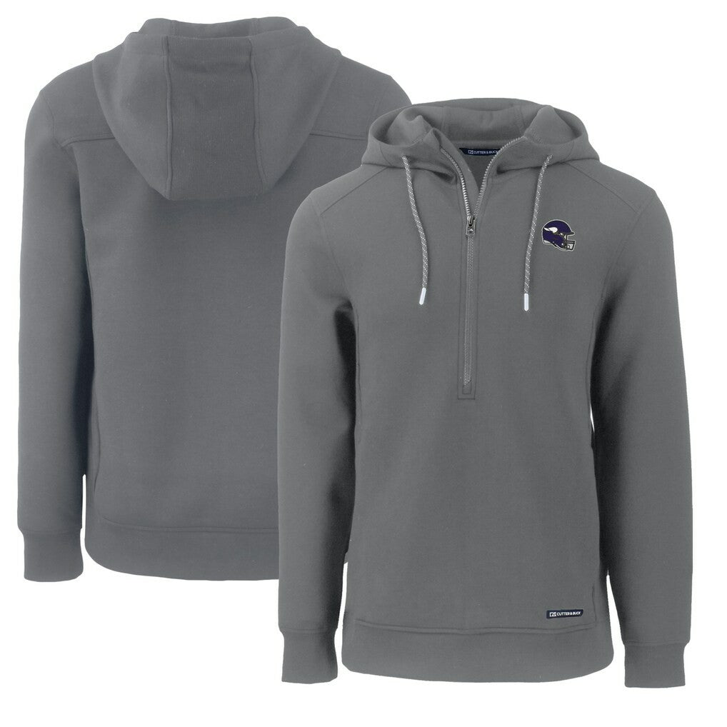 Minnesota Vikings Cutter & Buck Helmet Roam Eco Half-Zip Recycled Pullover Hoodie - Gray on sale