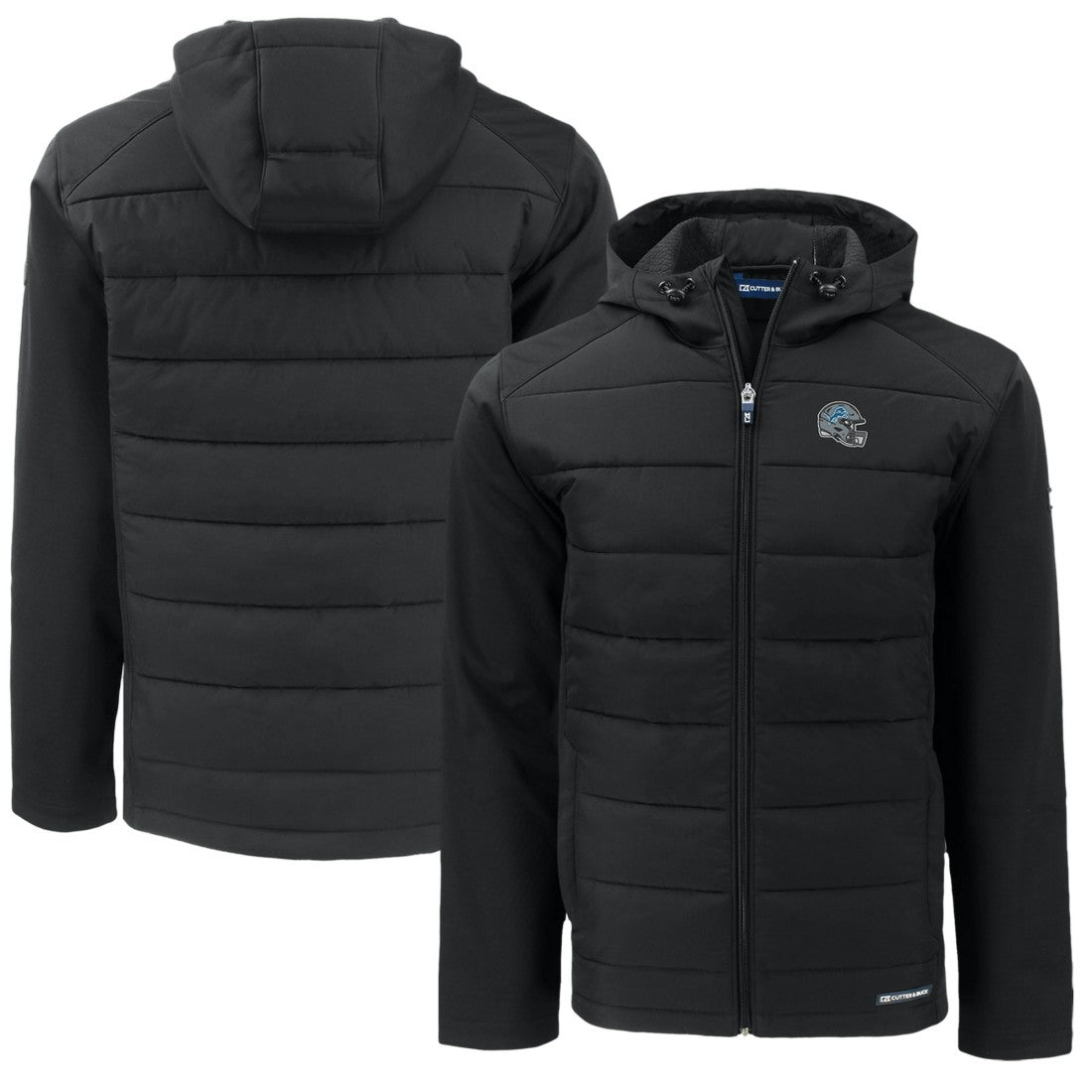 Detroit Lions Cutter & Buck Helmet Big & Tall Evoke Hybrid Eco Softshell Recycled Full-Zip Hoodie Jacket - Black discount