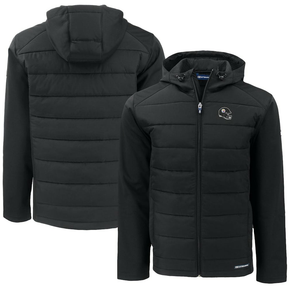 Pittsburgh Steelers Cutter & Buck Helmet Big & Tall Evoke Hybrid Eco Softshell Recycled Full-Zip Jacket - Black for sale