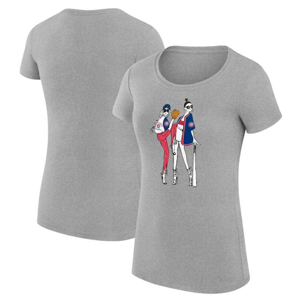 Chicago Cubs G-III 4Her by Carl Banks Women's Super-Slim Fit Lightweight Baseball Girls T-Shirt - Heather Gray