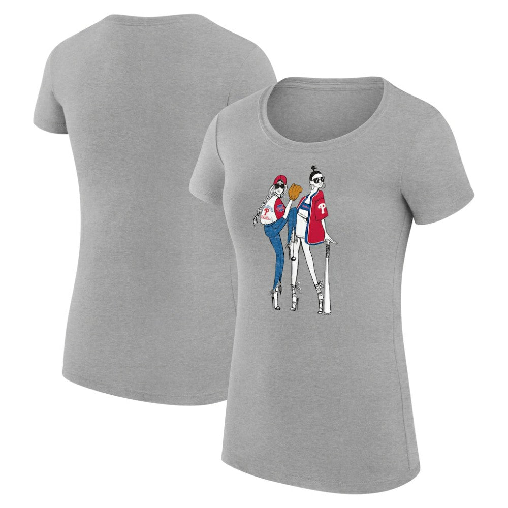 Philadelphia Phillies G-III 4Her by Carl Banks Women's Super-Slim Fit Lightweight Baseball Girls T-Shirt - Heather Gray