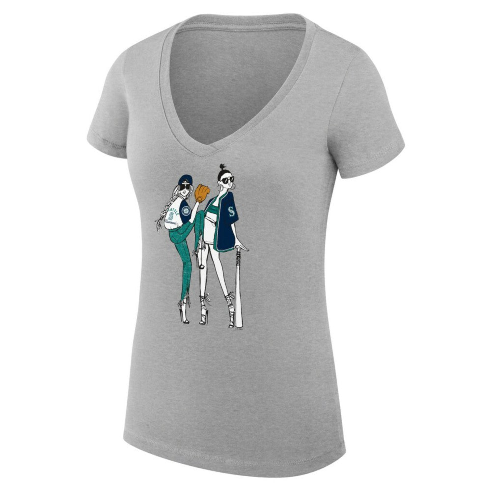 Seattle Mariners G-III 4Her by Carl Banks Women's Super-Slim Fit Lightweight Baseball V-Neck T-Shirt - Heather Gray
