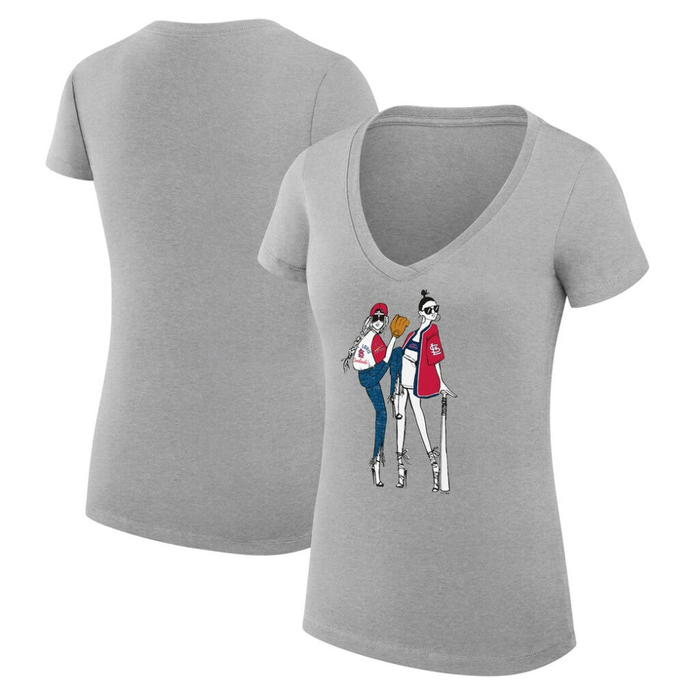 St. Louis Cardinals G-III 4Her by Carl Banks Women's Super-Slim Fit Lightweight Baseball V-Neck T-Shirt - Heather Gray