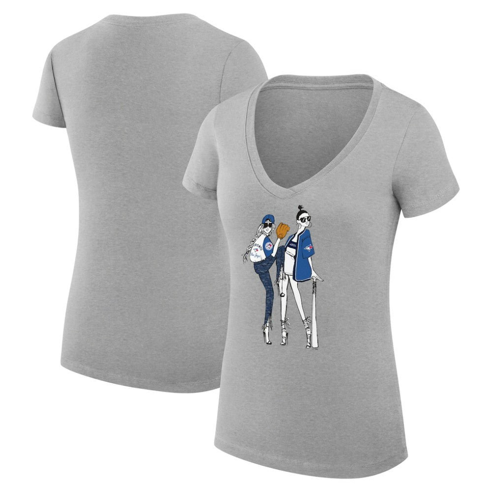 Toronto Blue Jays G-III 4Her by Carl Banks Women's Super-Slim Fit Lightweight Baseball V-Neck T-Shirt - Heather Gray