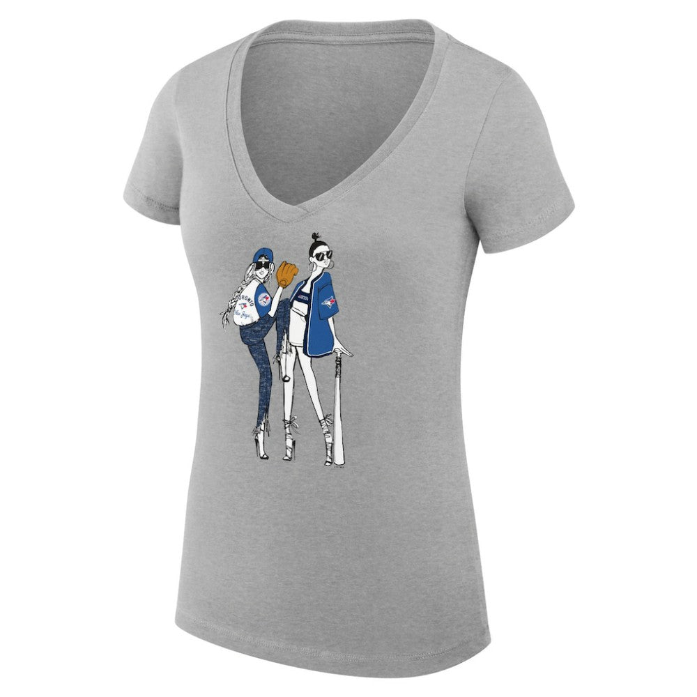 Toronto Blue Jays G-III 4Her by Carl Banks Women's Super-Slim Fit Lightweight Baseball V-Neck T-Shirt - Heather Gray