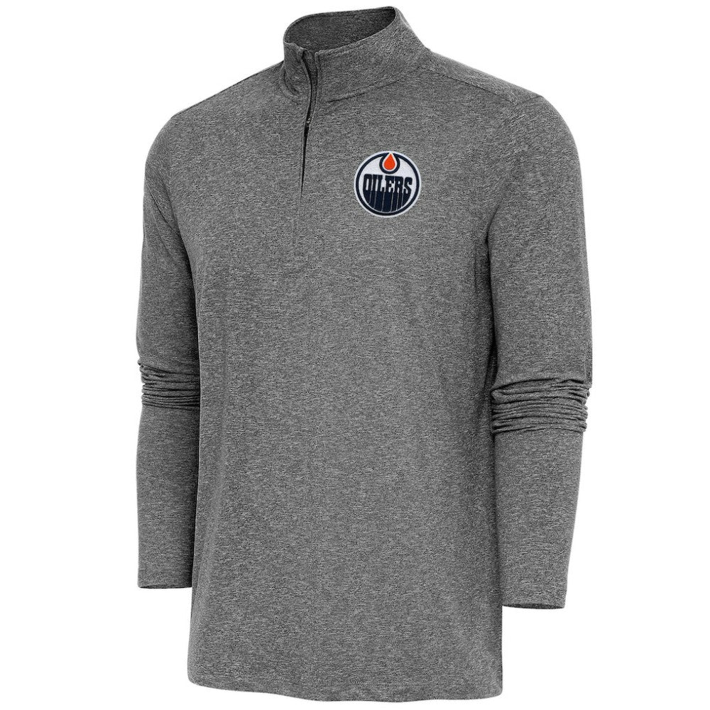Edmonton Oilers Antigua Hunk Quarter-Zip Pullover Top Heather Black
