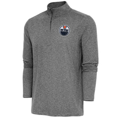 Edmonton Oilers Antigua Hunk Quarter-Zip Pullover Top Heather Black