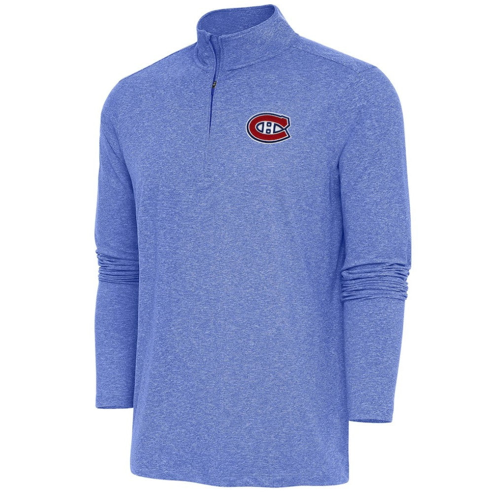 Montreal Canadiens Antigua Hunk Quarter-Zip Pullover Top Heather Royal