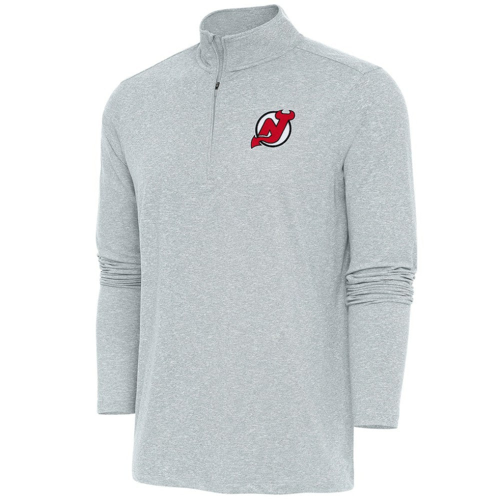 New Jersey Devils Antigua Hunk Quarter-Zip Pullover Top Heather Gray