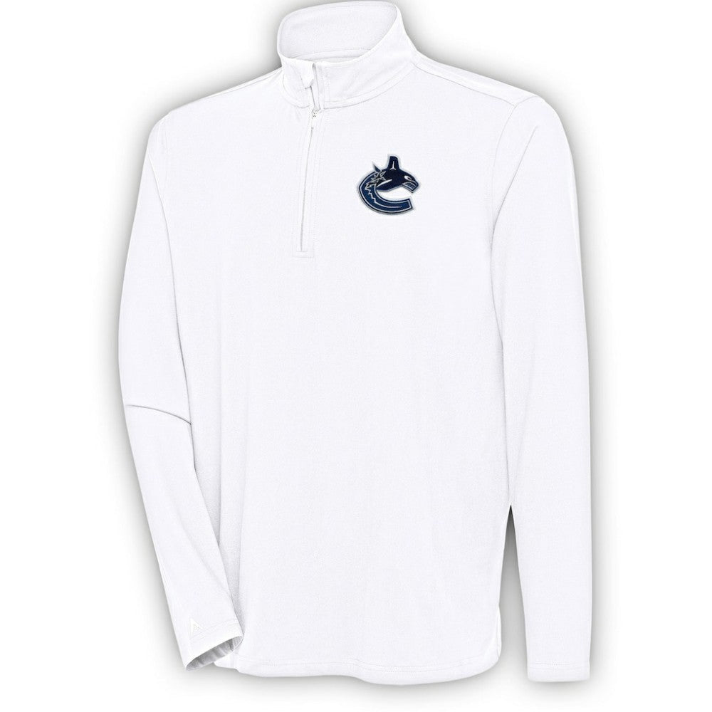 Vancouver Canucks Antigua Hunk Quarter-Zip Pullover Top White