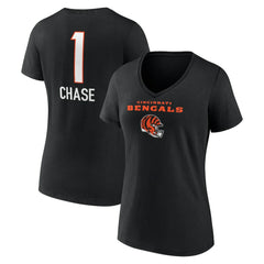 Ja'Marr Chase Cincinnati Bengals Women's Team Wordmark Player Name & Number V-Neck T-Shirt - Black for sale