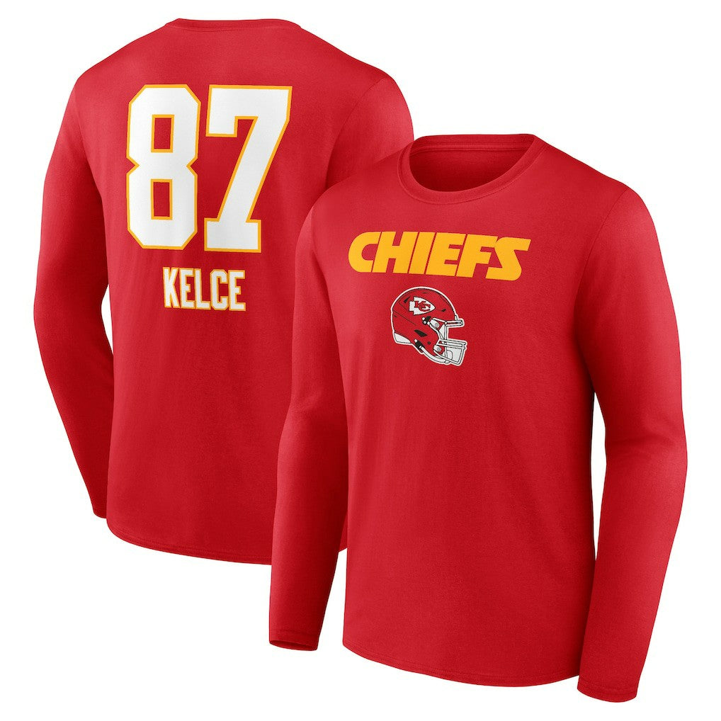 Travis Kelce Kansas City Chiefs Team Wordmark Player Name & Number Long Sleeve T-Shirt - Red outlet