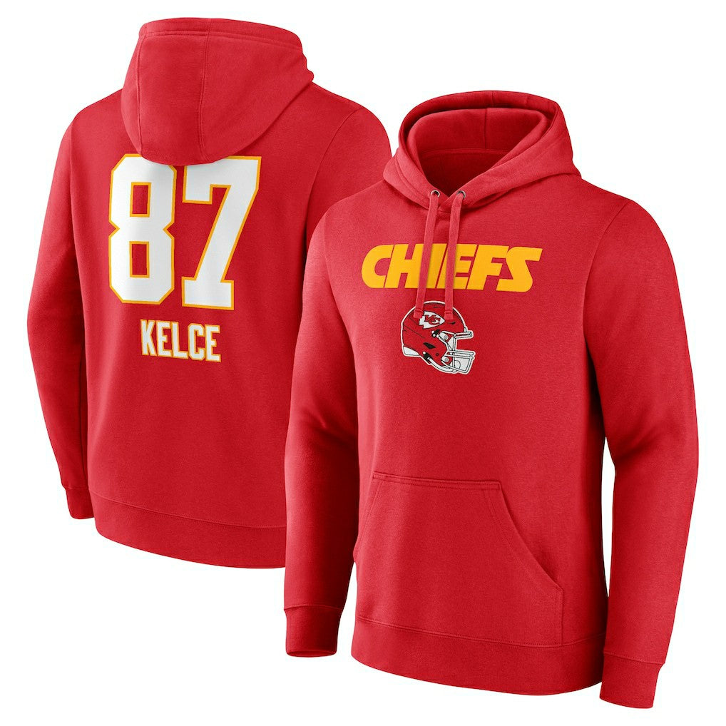 Travis Kelce Kansas City Chiefs Team Wordmark Player Name & Number Pullover Hoodie - Red discount