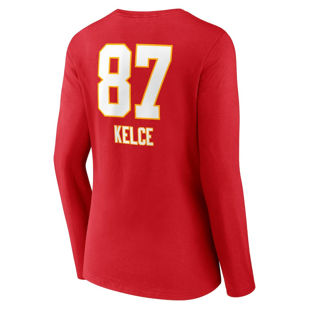 Travis Kelce Kansas City Chiefs Women's Team Wordmark Player Name & Number Long Sleeve V-Neck T-Shirt - Red sale