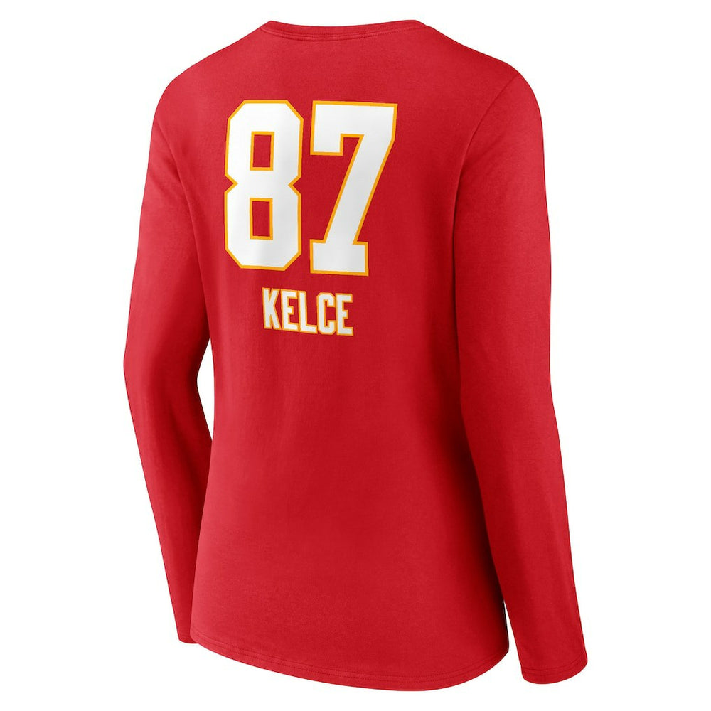 Travis Kelce Kansas City Chiefs Women's Team Wordmark Player Name & Number Long Sleeve V-Neck T-Shirt - Red sale