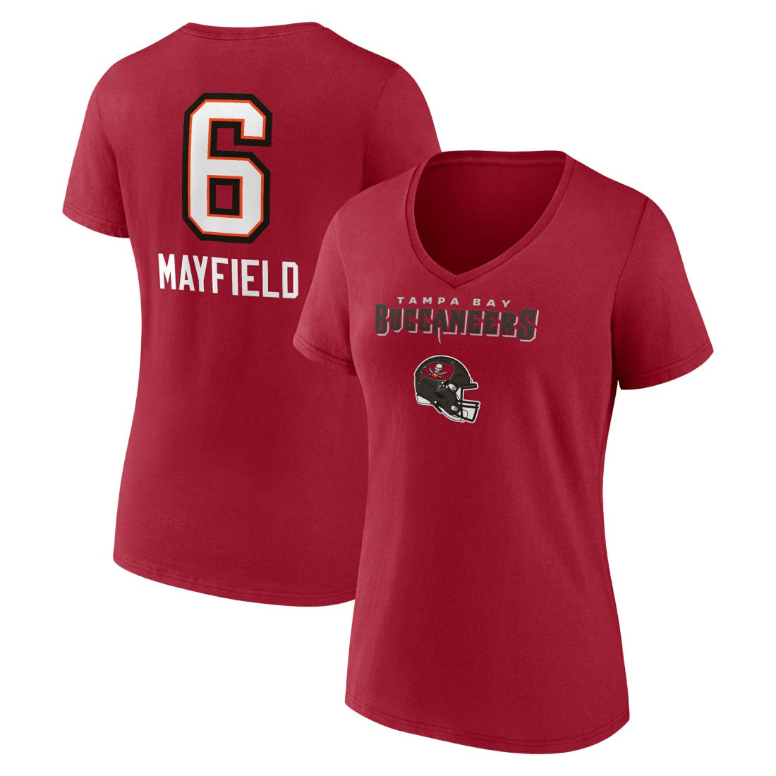 Baker Mayfield Tampa Bay Buccaneers Women's Team Wordmark Player Name & Number V-Neck T-Shirt - Red online