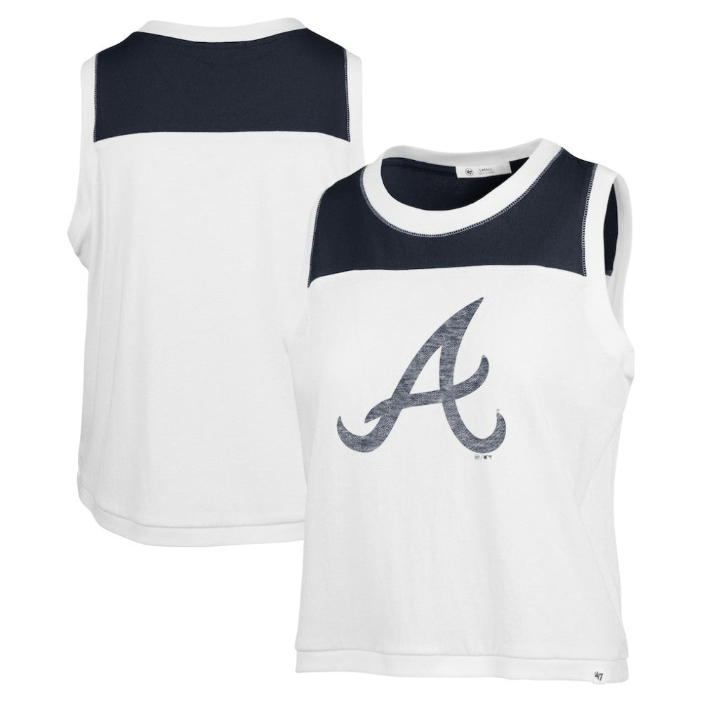 Atlanta Braves Women's Plus Size Waist Length Muscle Tank Top - White/Navy | 47 brand